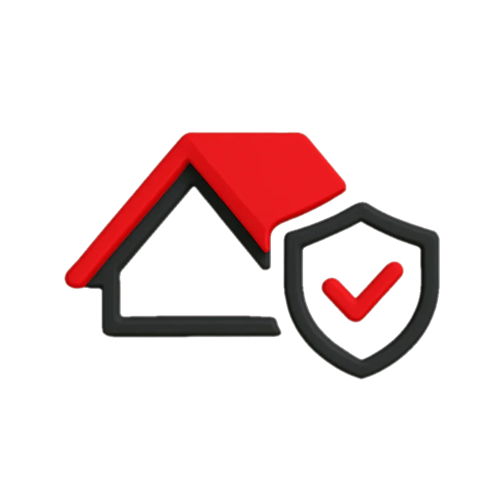 3D-Icon eines Daches mit Schutzschild zur Symbolisierung von Dachbeschichtungen für Langzeitschutz