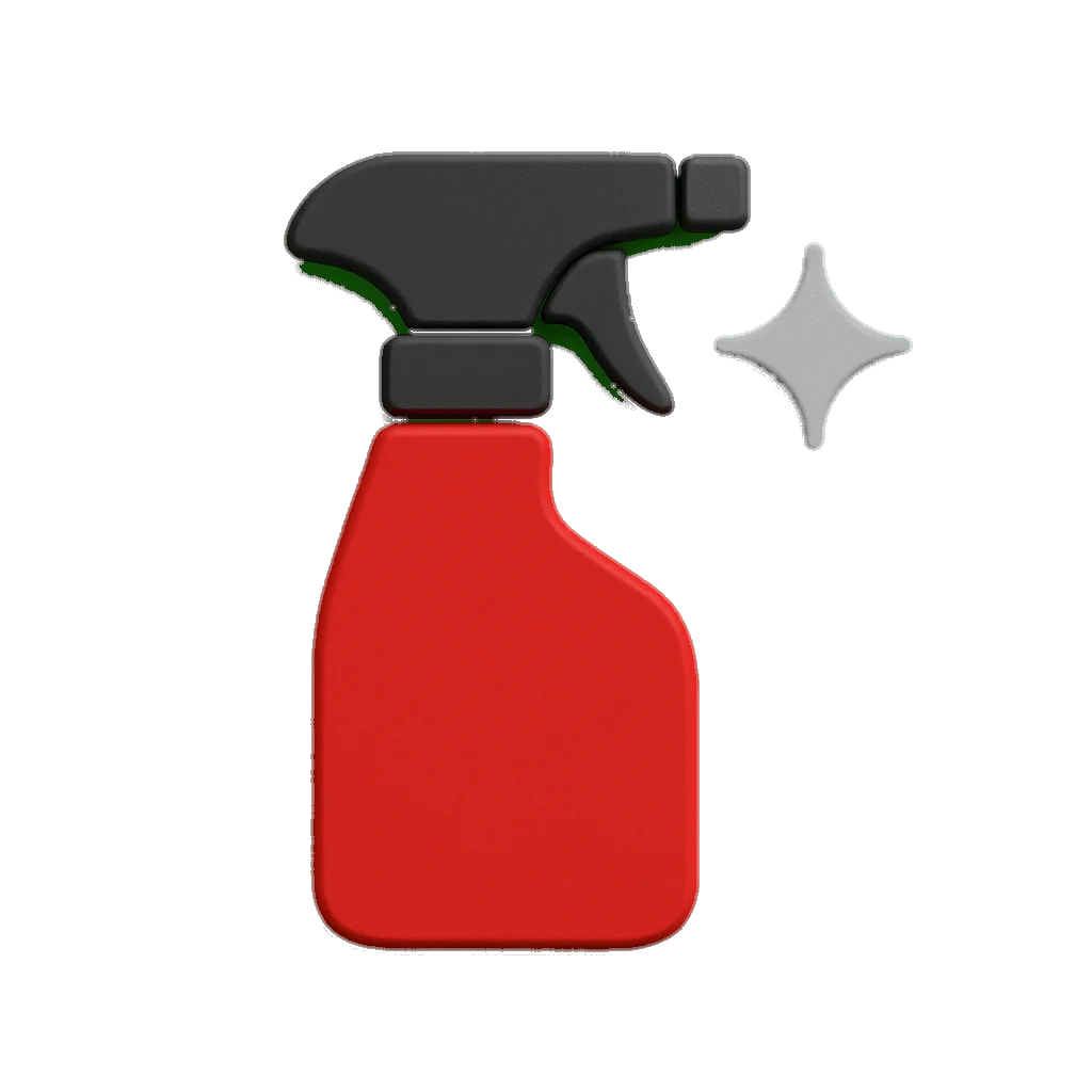 Rot schwarzes 3D Icon in Form einer Sprühflasche zur Darstellung des Angebots einer kostenlosen Probereinigung für Außenflächen